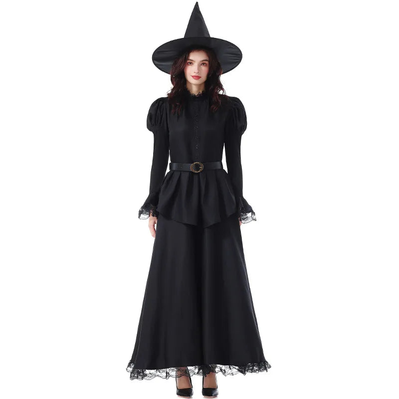 Gothic Witch Costume Set | Lace Dress, Hat & Belt | Halloween