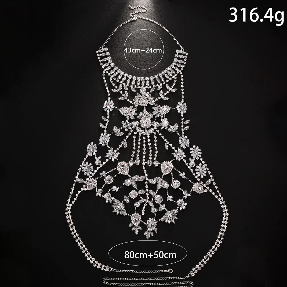 Crystal Rhinestone Body Chain | Statement Chest Chain