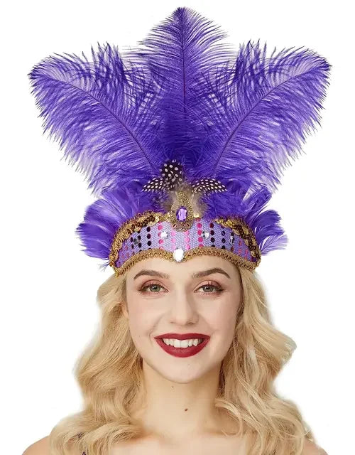 Showgirl Feather Headdress | Crystal Crown | 8 Colors