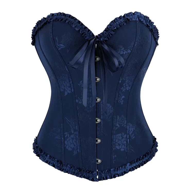 Floral Satin Overbust Corset | Lace Trim | Victorian Gothic