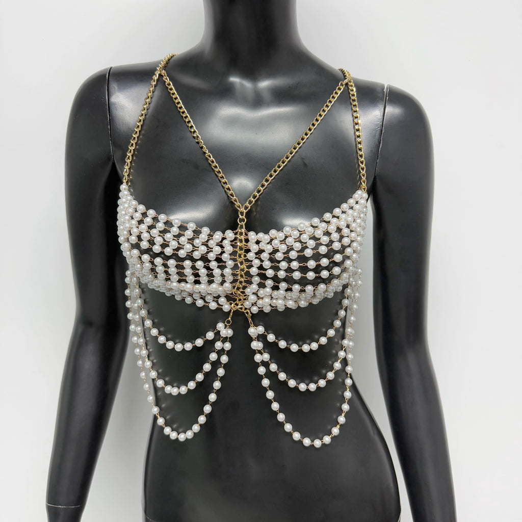 Pearl Tassel Chain Halter Crop Top