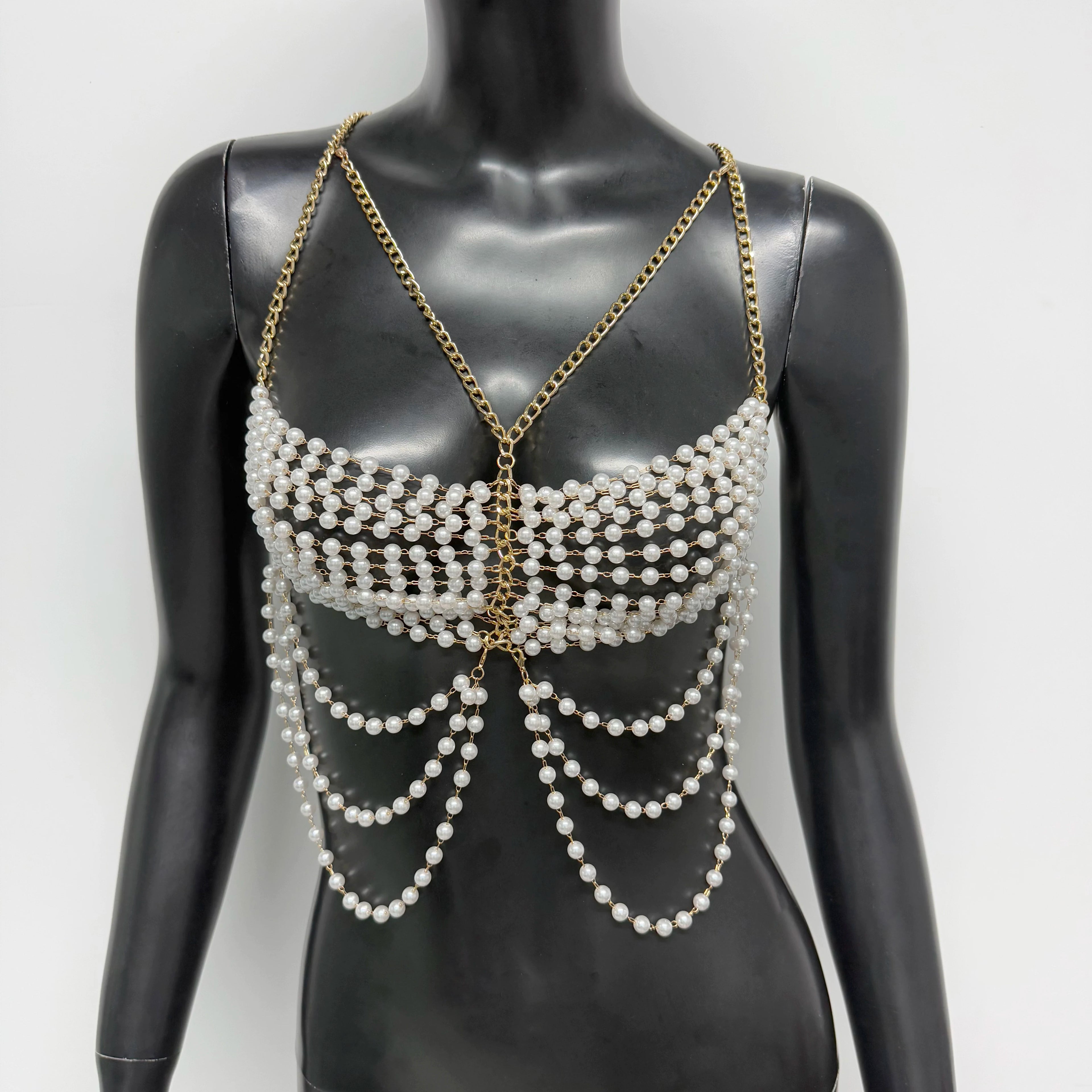Pearl Tassel Chain Halter Crop Top