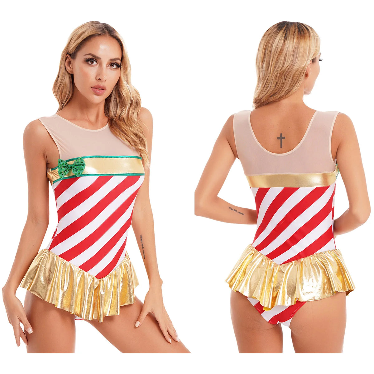 Candy Cane Dance Dress | Gold Ruffle