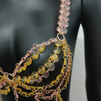 Glitter Crystal Pearl Tassel Crop Top - Backless Sheer Performance Top