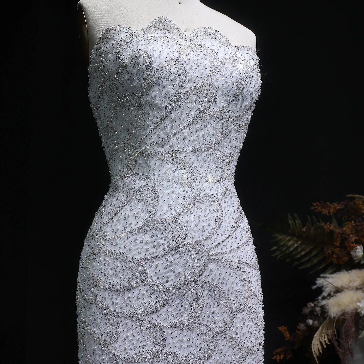 Beaded Sequin Strapless Mermaid Pageant Gown | Court Train | 6 Colors