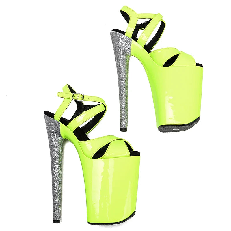 Patent Platform Ankle Strap Heels - 9 Inch Glitter Pole Dance Sandals