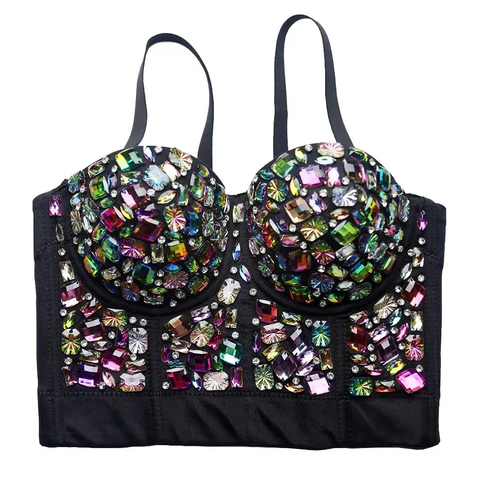 Heavy Beading Rhinestone Bustier | Colorful Crystal Corset Top