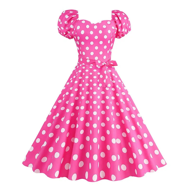 Vintage 50s A-Line Dress | Puff Sleeve | Plaid & Polka Dot