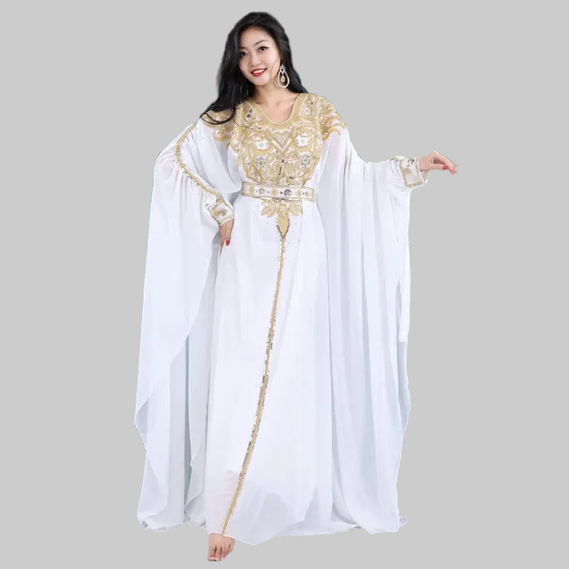 Khaleeji Thobe Belly Dance Costume - Embroidered Sequin Kaftan with Belt