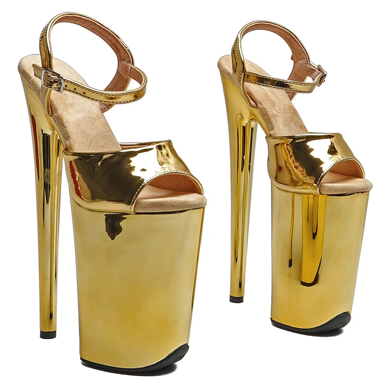 9-Inch Electroplated Platform Sandals - Metallic Dance Heels