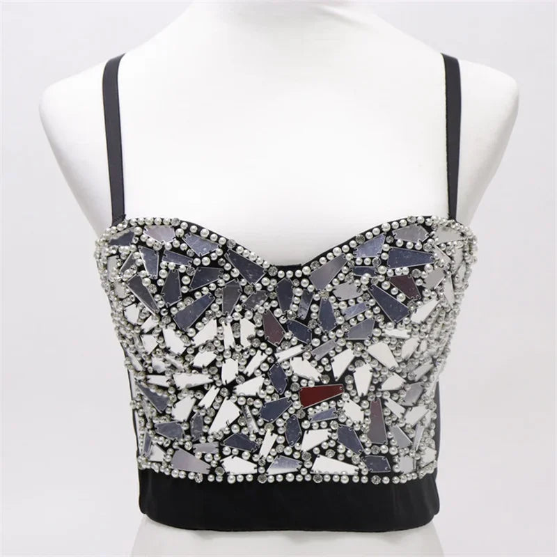 Rhinestone Beaded Bustier Bra Top | Stage & Party