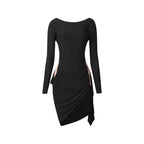 Latin Practice Dress | Open Back High Slit | Long Sleeve