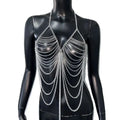 Metal Chain Tassel Body Chain Top - Backless Halter Sequin Tank
