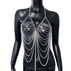 Metal Chain Tassel Body Chain Top - Backless Halter Sequin Tank