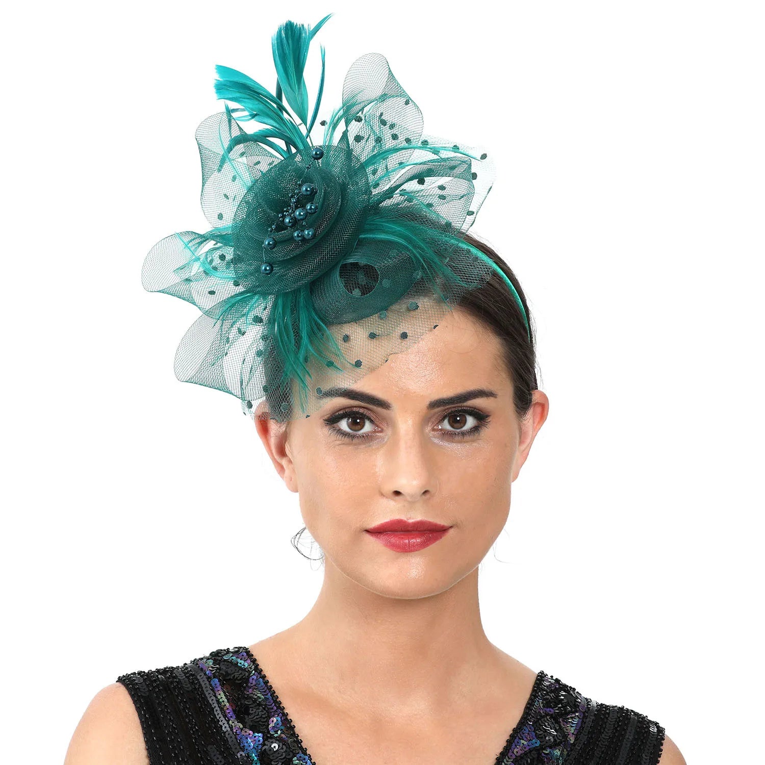 Feather Flower Fascinator Hat | Floral Mesh Headband | 36 Colors