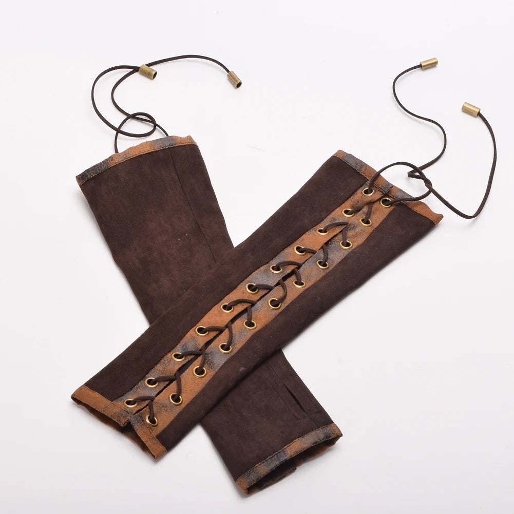 Steampunk Arm Warmers | Lace-Up Fingerless | Elbow Length