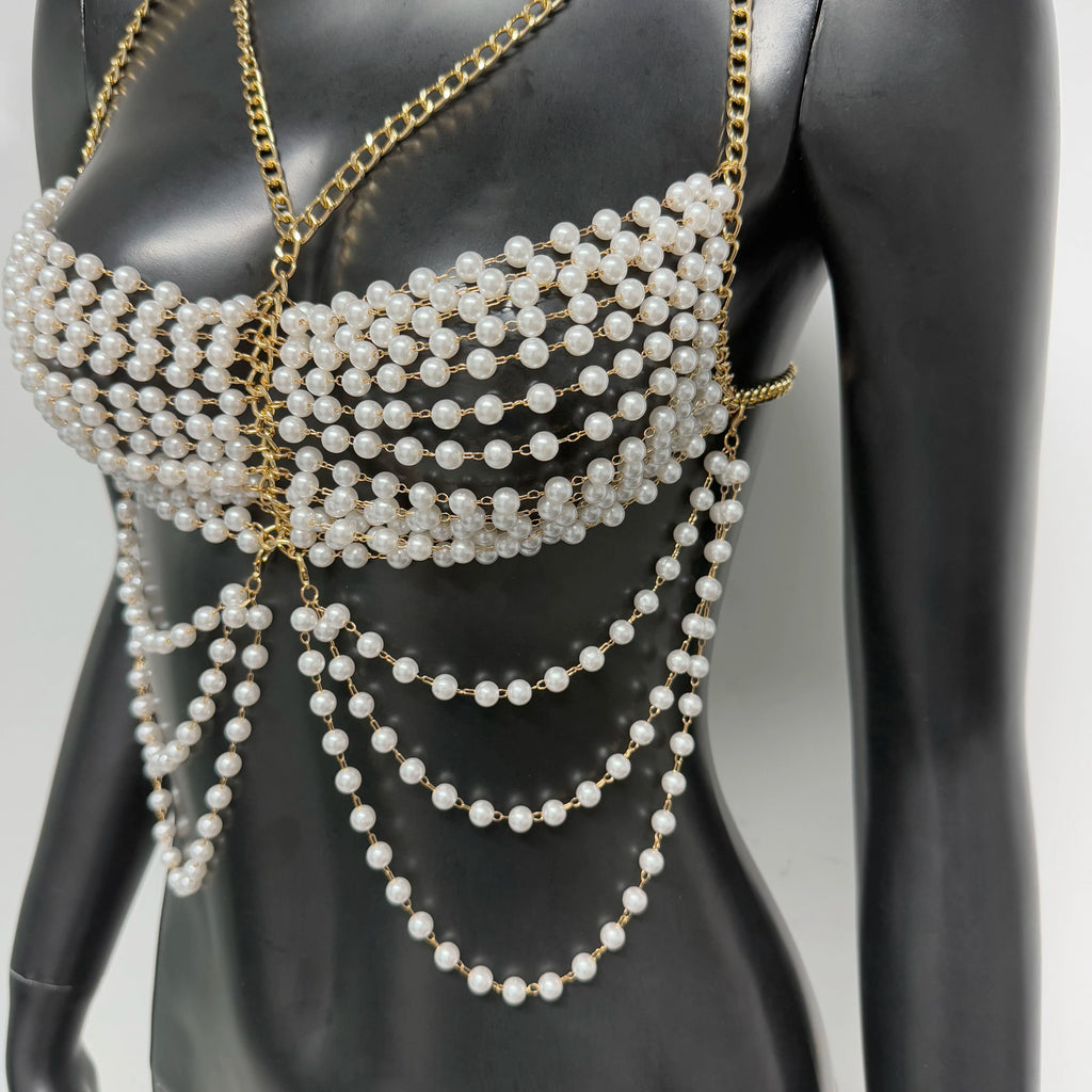 Pearl Tassel Chain Halter Crop Top