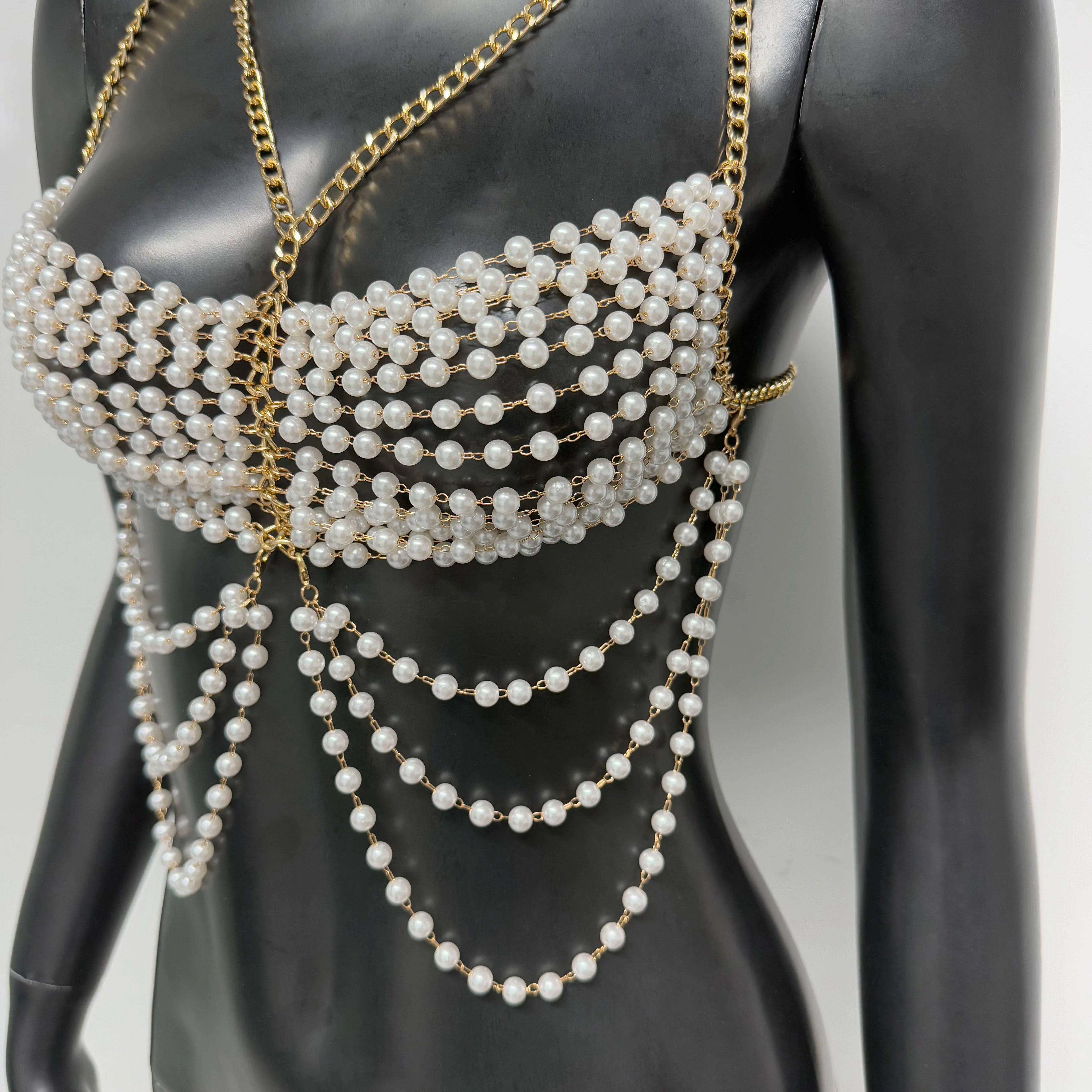 Pearl Tassel Chain Halter Crop Top