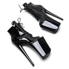 9-Inch Patent Open-Toe Platform Boots | Lace-Up