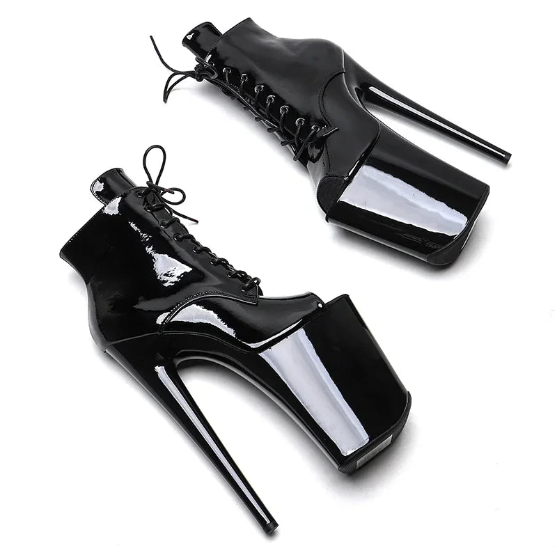 9-Inch Patent Open-Toe Platform Boots | Lace-Up
