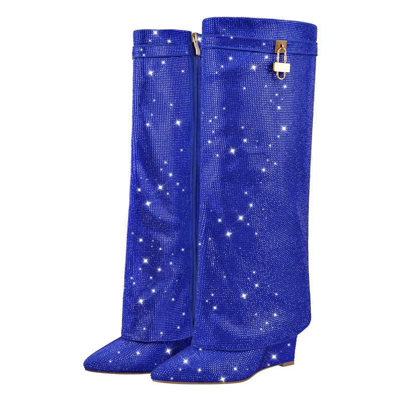 Rhinestone Knee-High Boots | Pointed Toe | 9 Colors