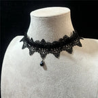 Lace Choker | Velvet Bow & Drop Pendant | Gothic
