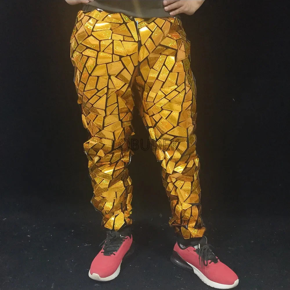 Men's Laser Mirror Jogger Pants | Reflective Metallic | Stage & Hip Hop | 5 Colors