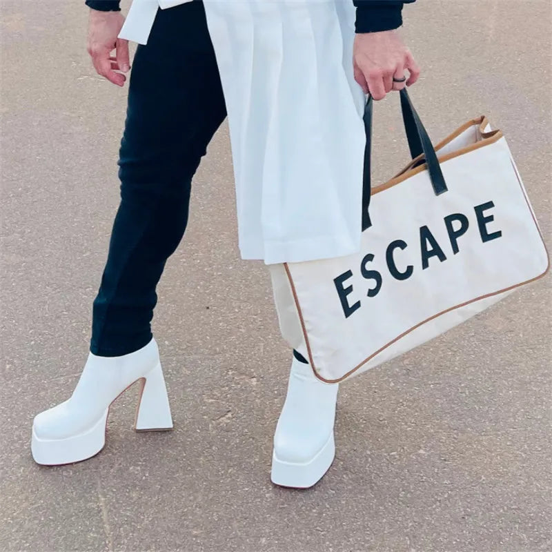 Square Toe Platform Ankle Boots | Chunky Heel | 6 Colors | Sizes 5–15