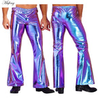 Men's Metallic Bell Bottom Pants | Holographic Flare | 70s Disco