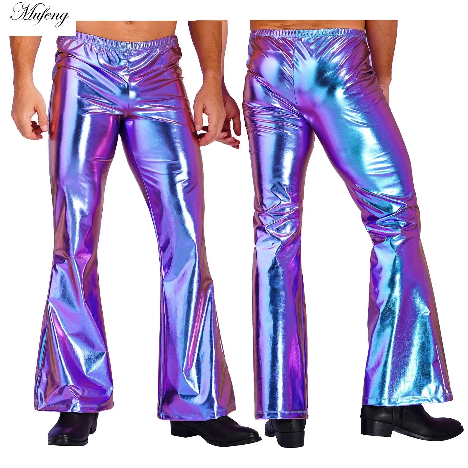 Men's Metallic Bell Bottom Pants | Holographic Flare | 70s Disco