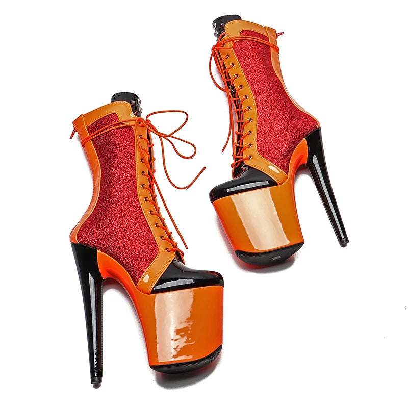 20cm Patent Glitter Mix Ankle Boots - Trendy Platform Dance Boots