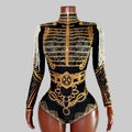 Luxe Black & Gold Diamond Embellished Fringe Bodysuit – Stage Performance Edition