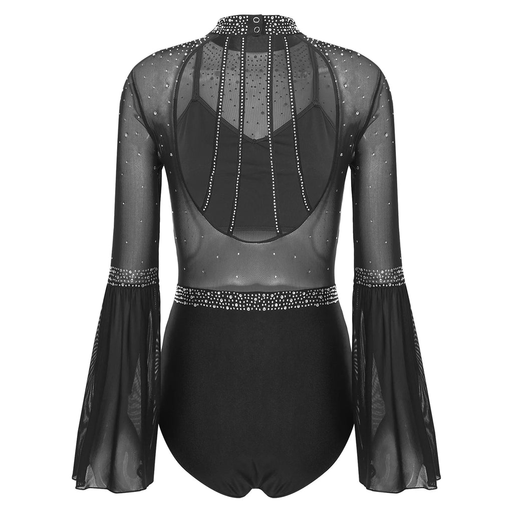 Celeste Rhinestone Flare-Sleeve Bodysuit
