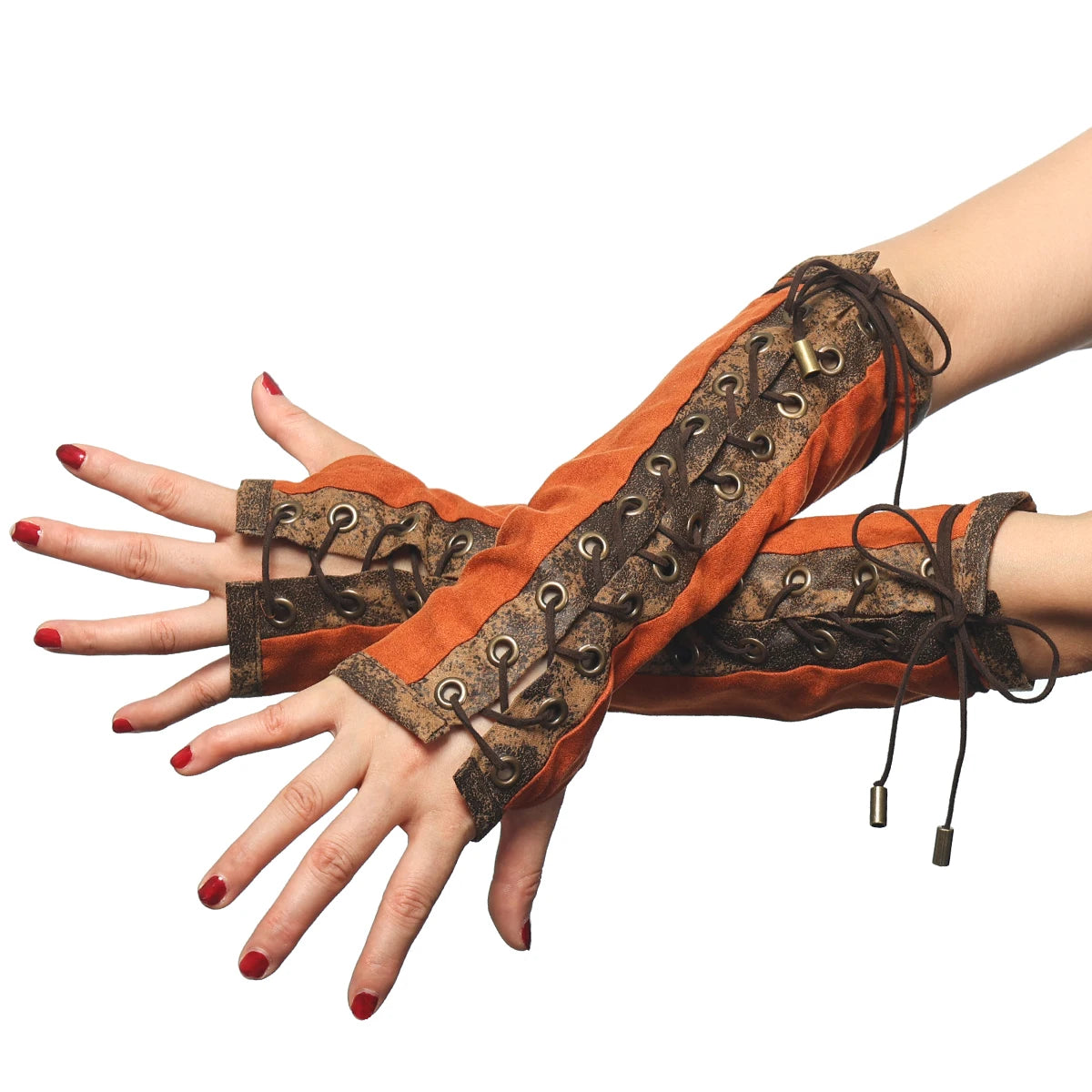 Steampunk Arm Warmers | Lace-Up Fingerless | Elbow Length