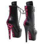 17cm Black Fuchsia Leopard Ankle Boots - Platform Party Dance Boots