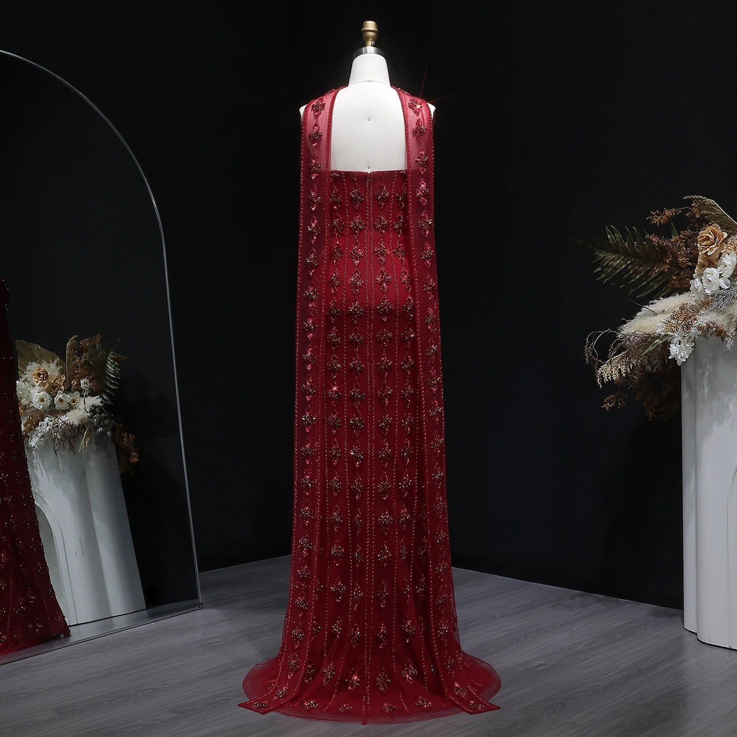 Crystal Beaded Mermaid Gown | Strapless | Scarf Overlay