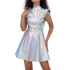 Holographic Pleated Dress | Turtleneck | 9 Colors