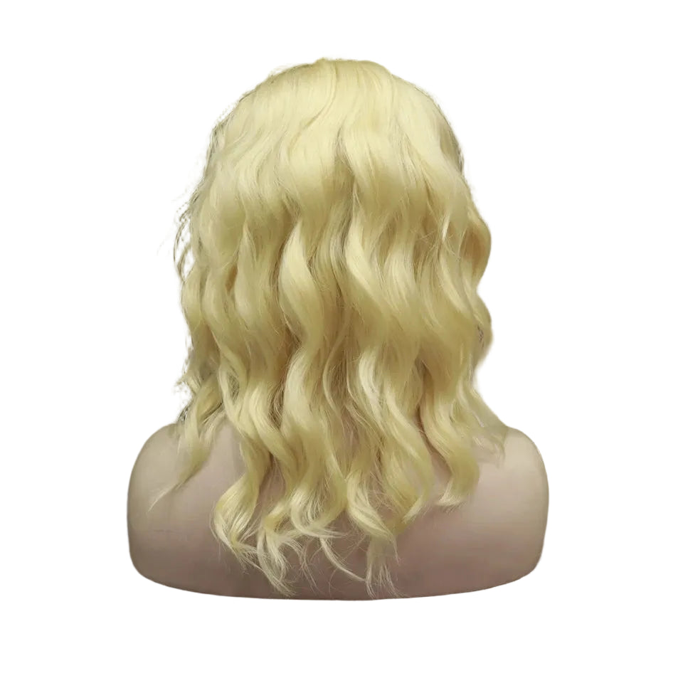 14" Platinum Blonde Deep Wave Lace Front Wig - Heat Resistant Synthetic Wig for Performers
