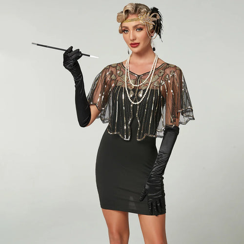 1920s Sequin Beaded Cape | Butterfly Sleeve | Flapper Bolero