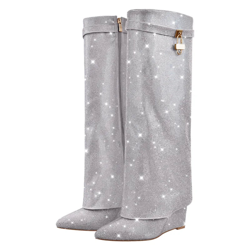 Rhinestone Knee-High Boots | Pointed Toe | 9 Colors