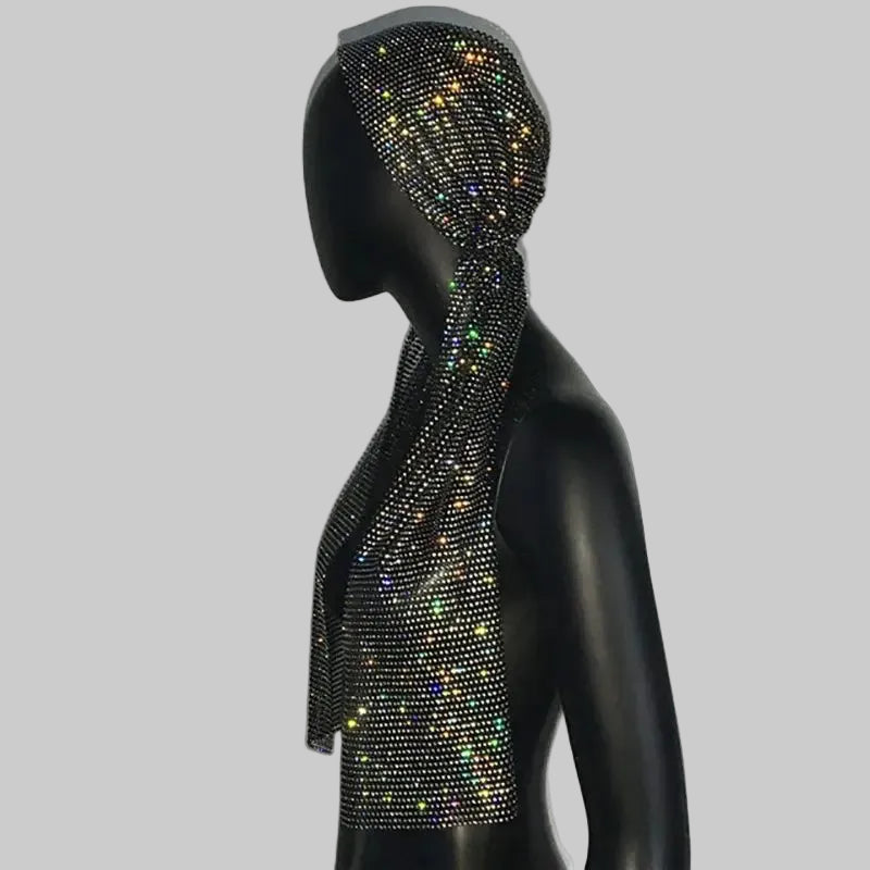 Rhinestone Mesh Headpiece - Crystal Embellished Head Wrap