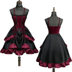 Gothic Ruffle Dress | Lace-Up Layered | Deep Red | S-XXXL