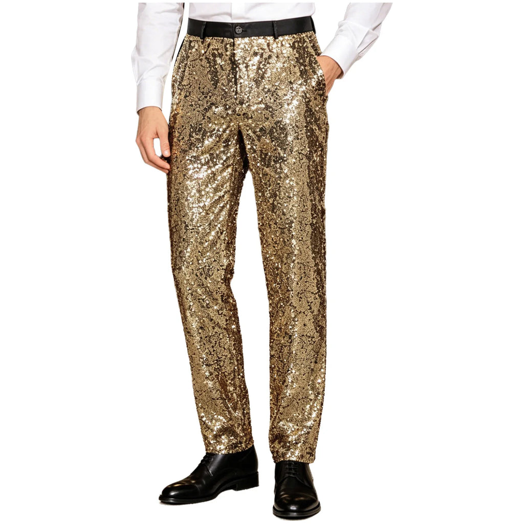 Men's Sequin Disco Pants | Elastic Waist | Side Pockets
