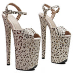 23cm Glitter Platform Sandals - Leopard Print Dance Heels