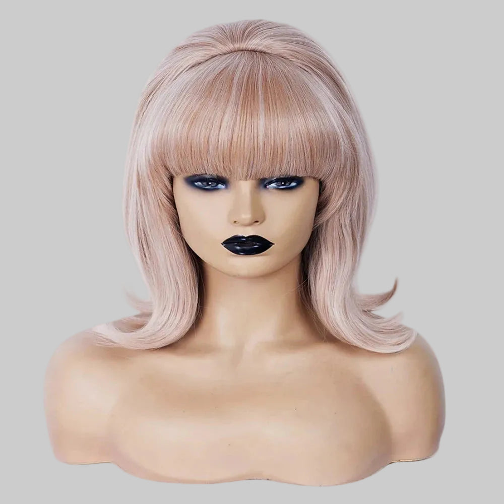 Retro Glam Pink Updo Wig - 60s Beehive & 70s Pinup Synthetic Wig (12 Inches)