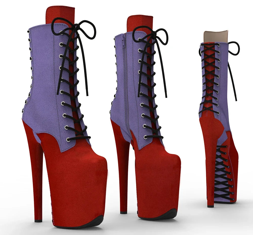 Suede Platform Ankle Boots - 8 Inch Two-Tone Pole Dance Boots