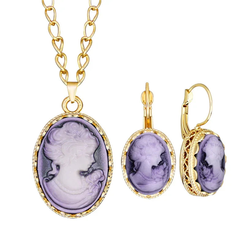 Cameo Jewelry Set | Necklace & Earrings | 6 Colors