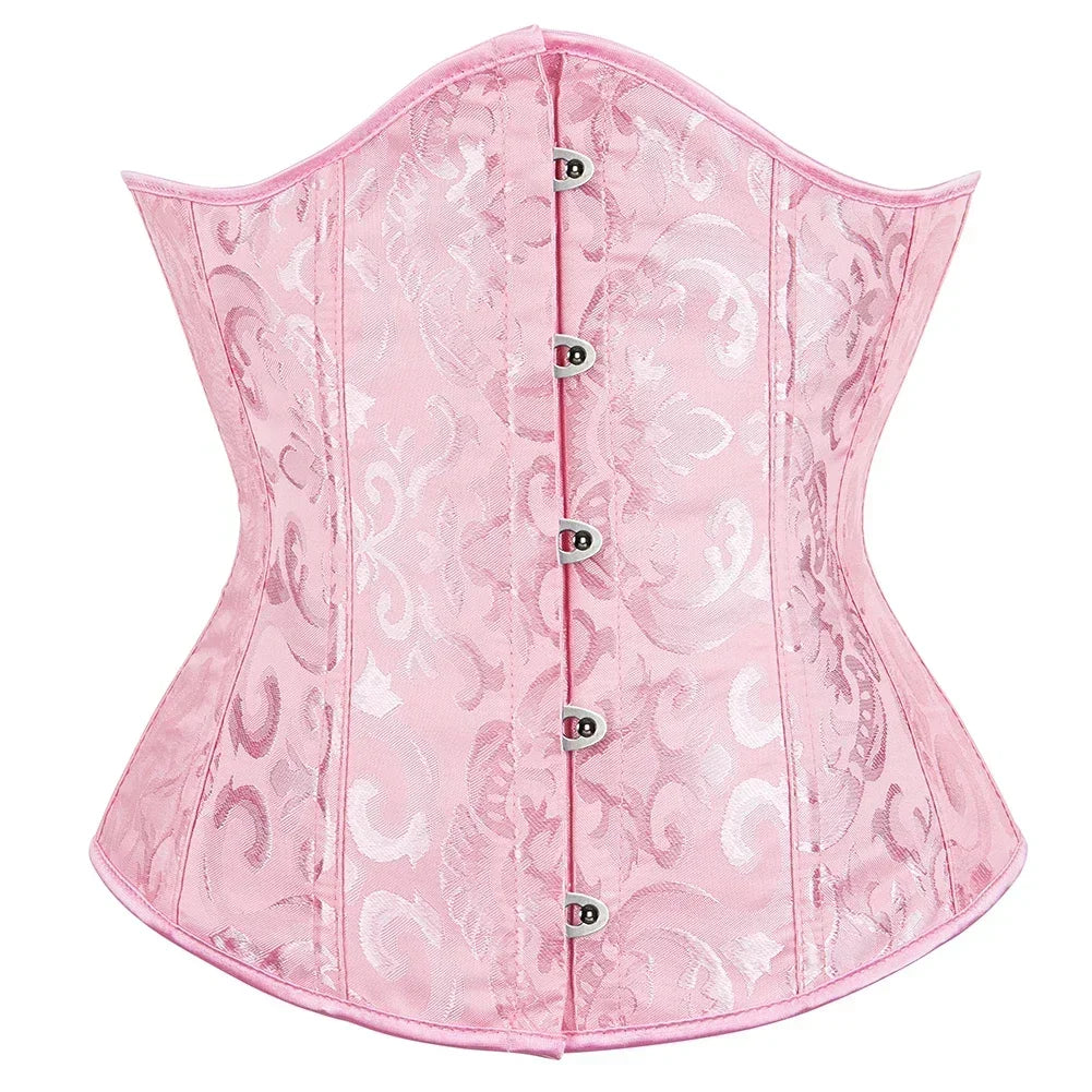 Floral Jacquard Underbust Corset | Front Busk | Boned