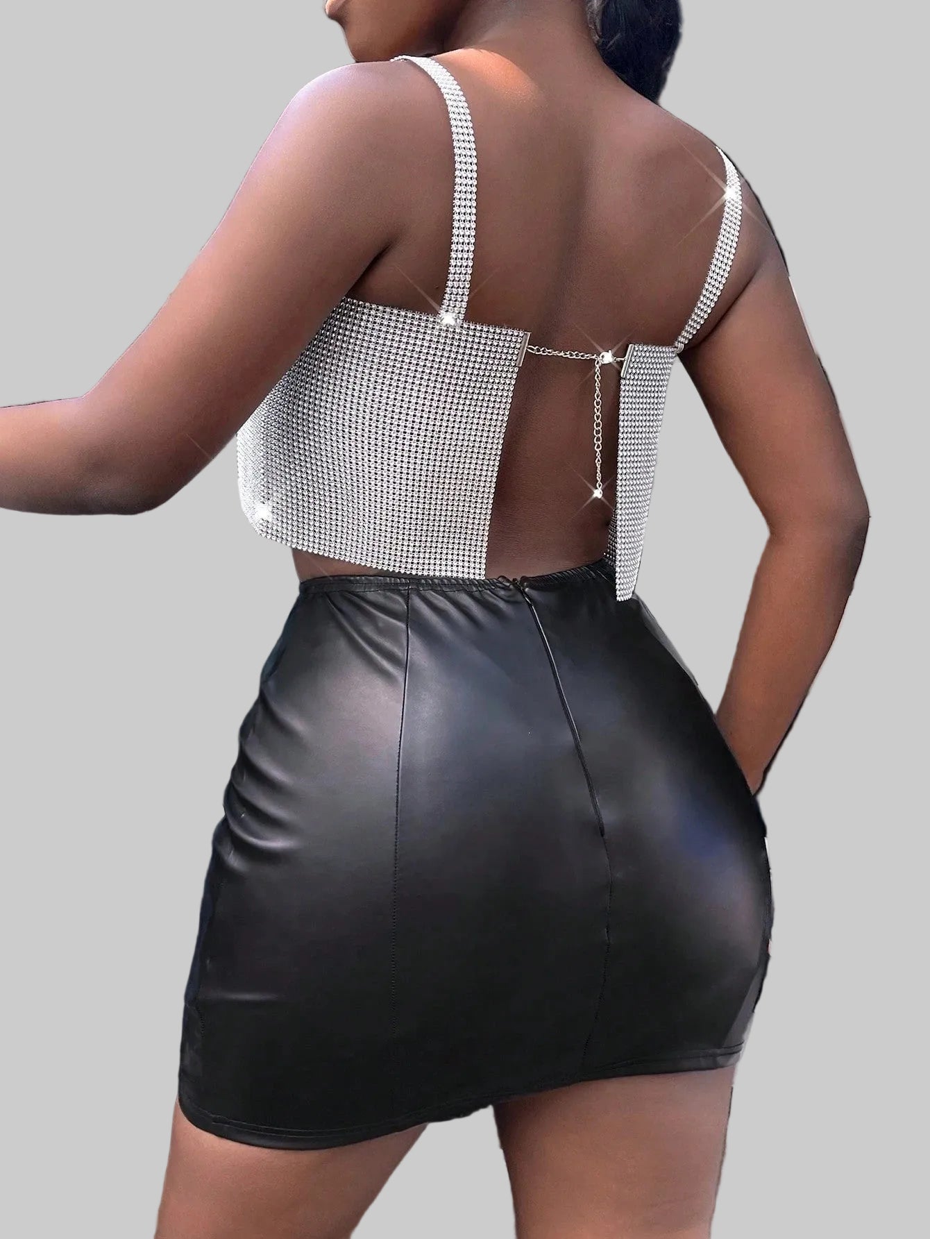Metal Sequin Patchwork Crop Top - Backless Handmade Camisole