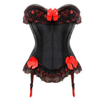 Bow Accent Overbust Corset | Suspenders | Lace-Up | Plus Size